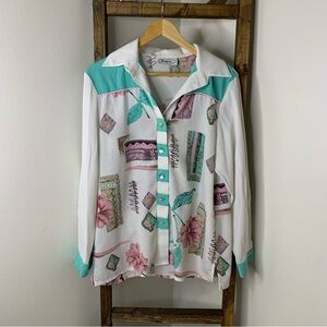 Vintage Joyce Colorful Button-Up Shirt Made in USA Size L (Estimated)